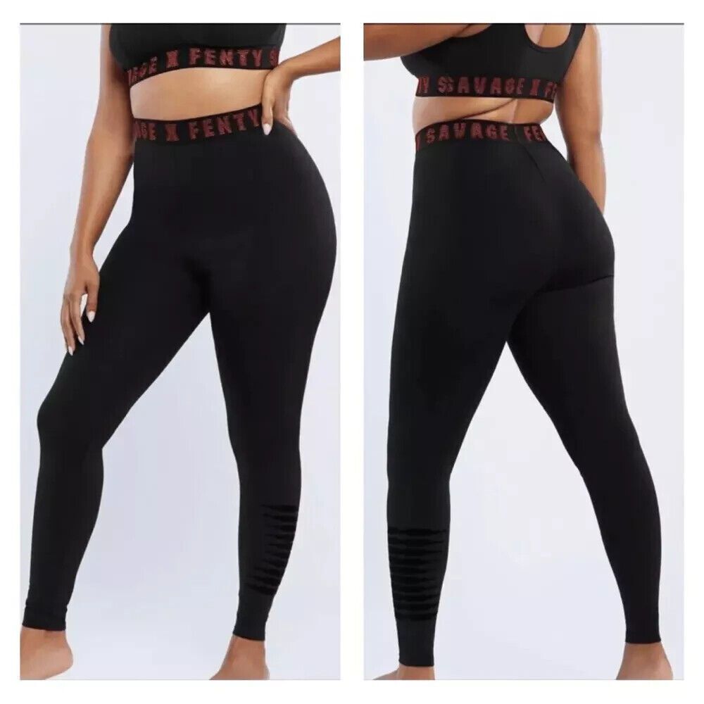 Savage X Fenty Forever Savage Womens Black High Rise Leggings Size 3X Logo NEW
